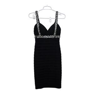 Betsy & Adam Black Sequin Beaded Sheath Dress Size 2P